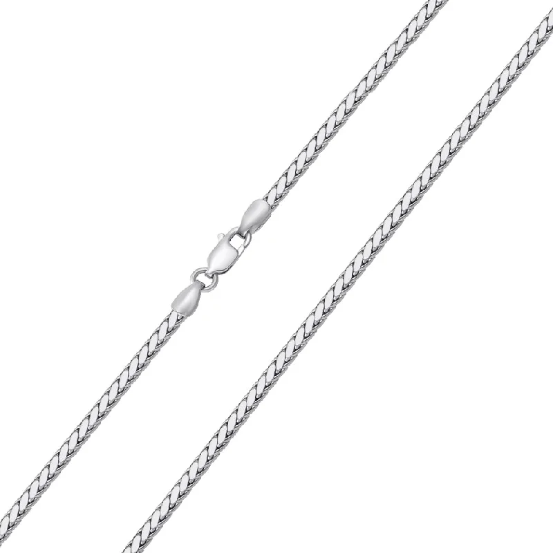 14k White Gold 2.5mm Hollow Square Braided D/C Wheat Chain Necklace with Lobster Claw Clasp (Diamond Cut)