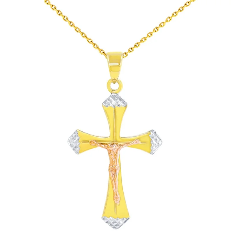 Textured 14K Yellow Gold & Rose Gold Two Tone Cross Crucifix Pendant Necklace