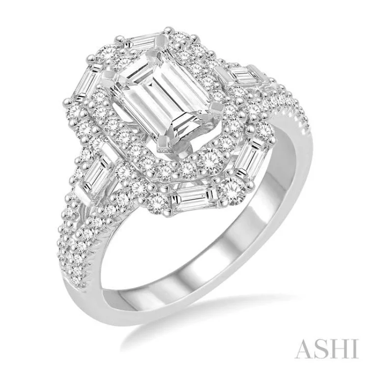 1 Ctw Diamond Semi-mount Engagement Ring in 14K White Gold