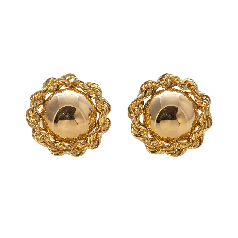 14K Yellow Gold Rope Edge Button Stud Earrings