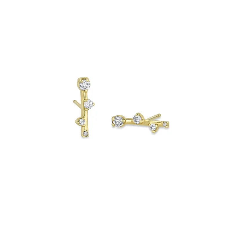 14K Yellow Gold Diamond Bar Stud Earrings