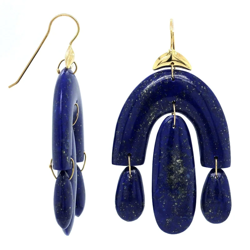 18K Yellow Gold Lapis Chandelier Drop Earrings