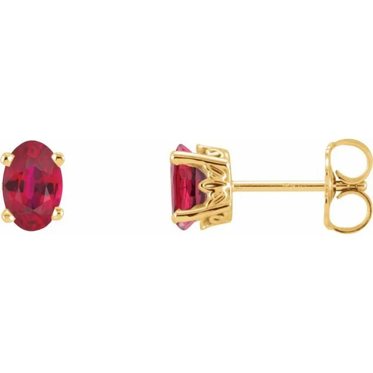 14K Yellow Lab-Grown Ruby Earrings