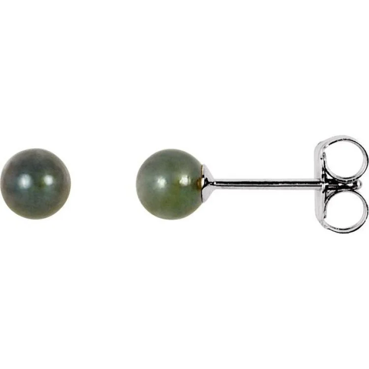 14K White 4 mm Cultured Black Akoya Pearl Earrings