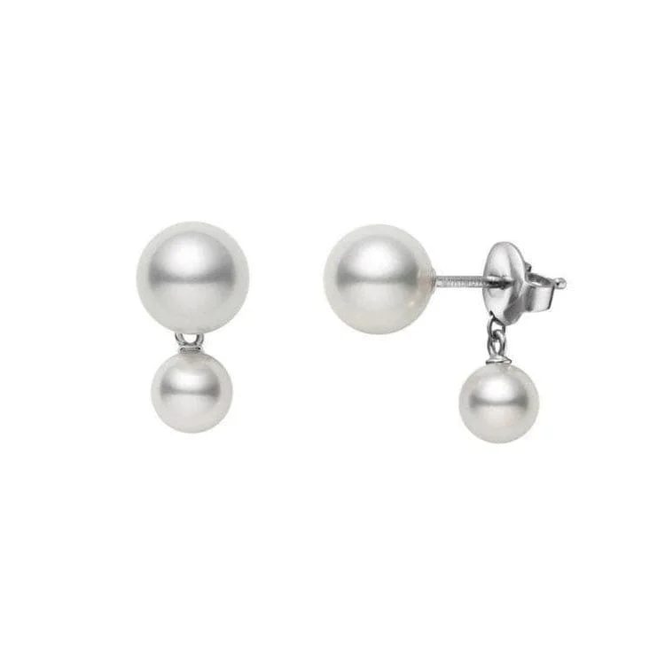 Mikimoto 18K White Gold Double Pearl Drop Earrings