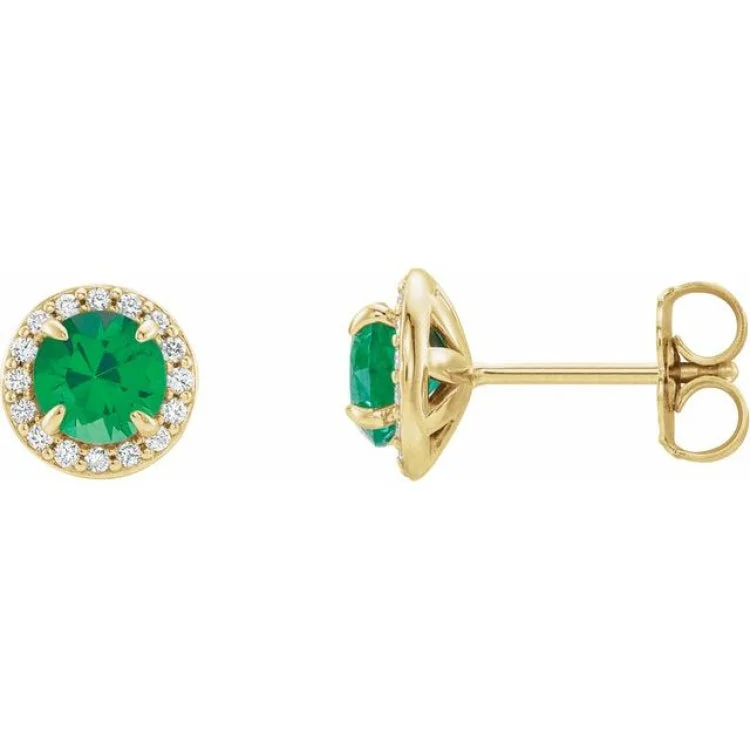 14K Yellow 3.5 mm Lab-Grown Emerald & 1/8 CTW Natural Diamond Earrings