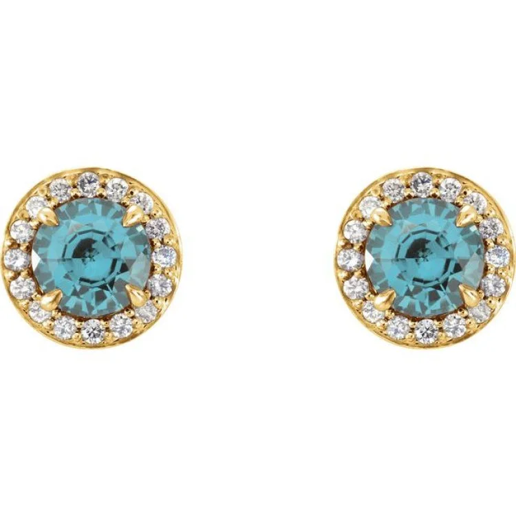 14K Yellow 3.5 mm Natural Aquamarine & 1/8 CTW Natural Diamond Earrings