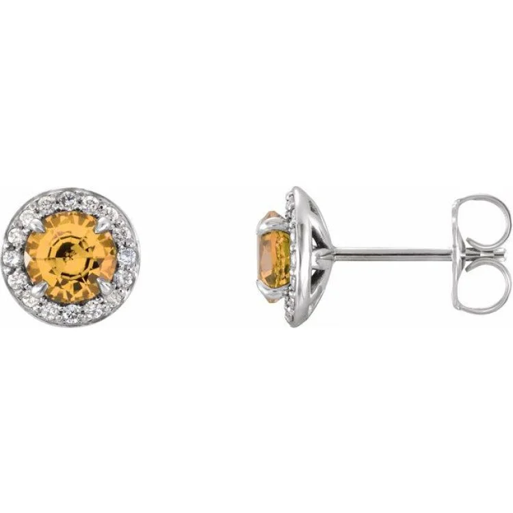 14K White 4.5 mm Natural Citrine & 1/6 CTW Natural Diamond Earrings