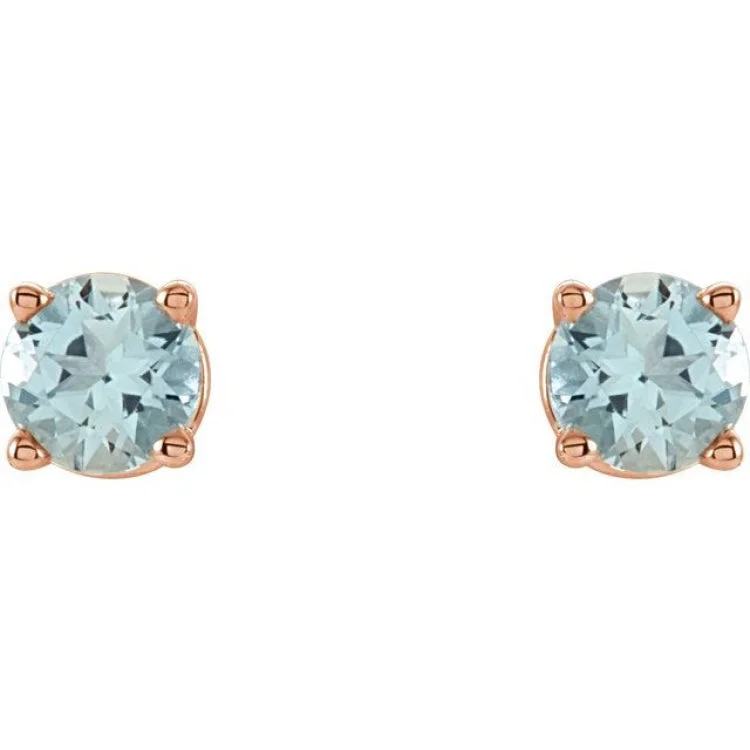 14K Rose 4 mm Natural Aquamarine Stud Earrings with Friction Post