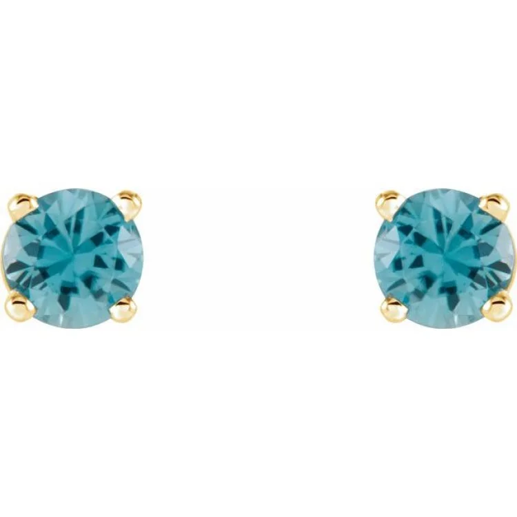 14K Yellow 4 mm Natural Blue Zircon Stud Earrings with Friction Post