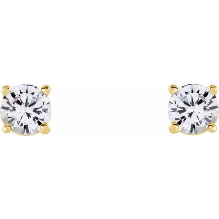 14K Yellow 4 mm Natural White Sapphire Stud Earrings with Friction Post