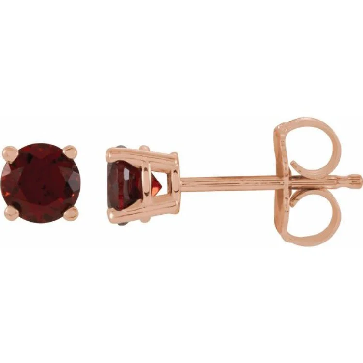 14K Rose 4 mm Natural Mozambique Garnet Stud Earrings with Friction Post