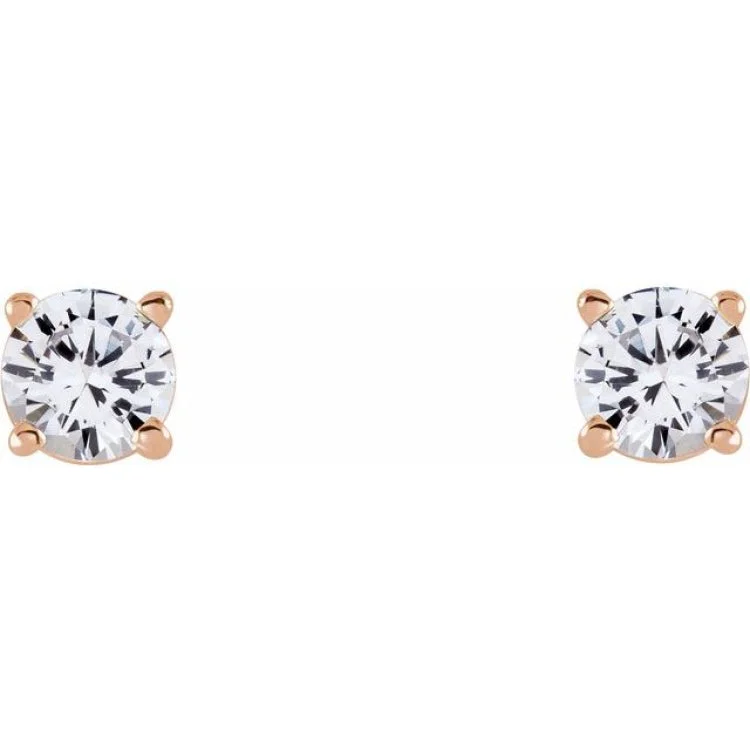 14K Rose 4 mm Natural White Sapphire Stud Earrings with Friction Post