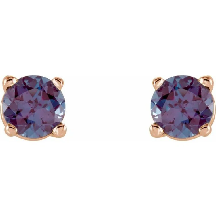 14K Rose 4 mm Lab-Grown Alexandrite Stud Earrings with Friction Post