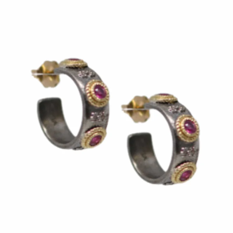 Armenta Blackened Sterling Silver Ruby Hoop Earrings