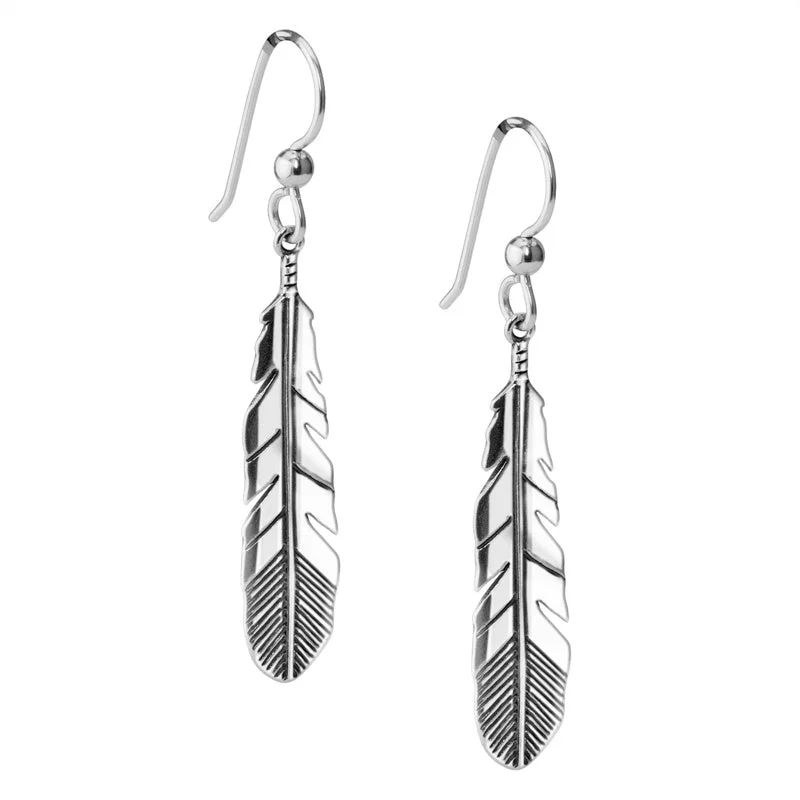 Sterling Silver Feather Dangle Earrings