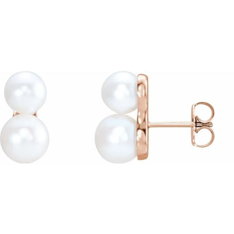 14K Rose Cultured White Freshwater Pearl Ear Climbers