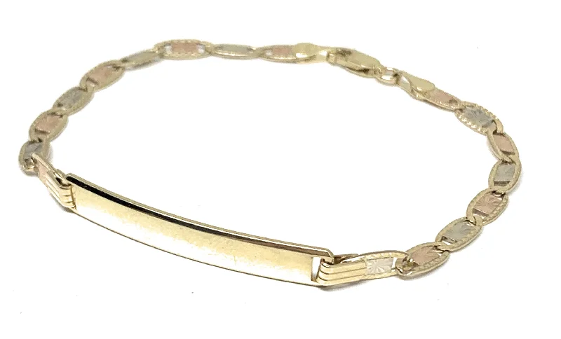 10k Solid Gold Tri-Color Valentina ID Brracelet 7.5 inch length 2.6mm Width (Free Engraving, Email us name!)