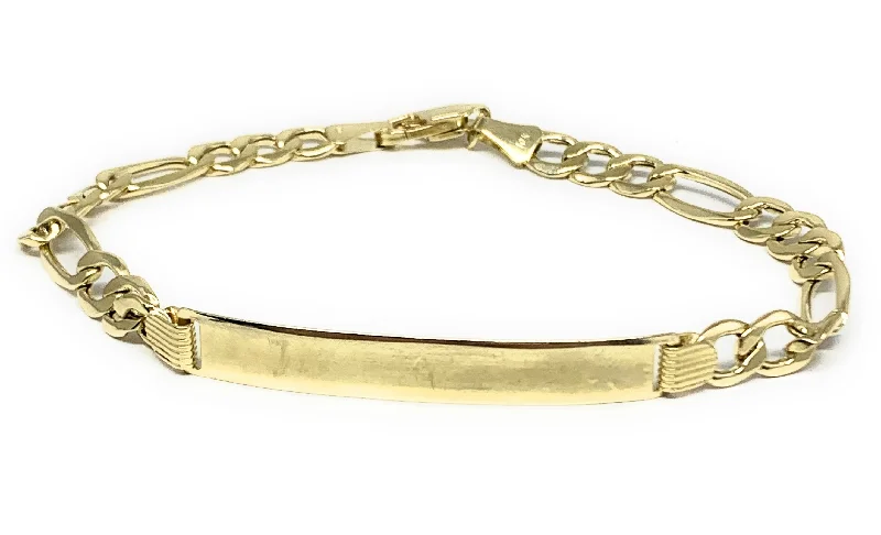 10k Solid Gold Yellow Figaro ID Brracelet 7-8.5 inch length 5.5-6.5mm Width (Free Engraving, Email us name!)