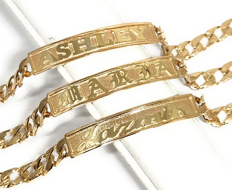 14k Solid Gold Yellow Cuban Link SUPERIMPOSED (SOBREPUESTO) CUSTOMIZED 3D NAME Brracelet 7-8 INCH 6mm WIDTH (~9g)