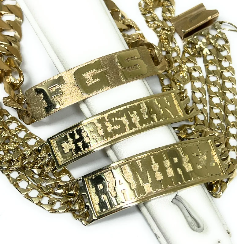 14k Solid Gold Yellow Cuban Link SUPERIMPOSED (SOBREPUESTO) CUSTOMIZED 3D NAME Brracelet 8-9 INCH