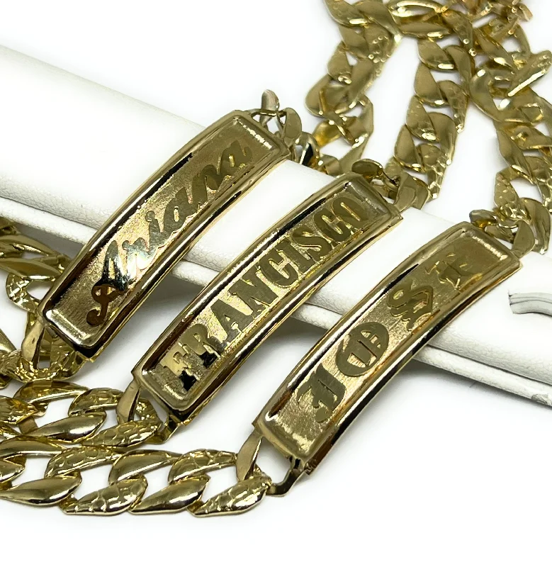 14k Solid Gold Yellow Cuban Link SUPERIMPOSED (SOBREPUESTO) CUSTOMIZED 3D NAME Brracelet 8.5 INCH 9.5mm WIDTH (~19g)