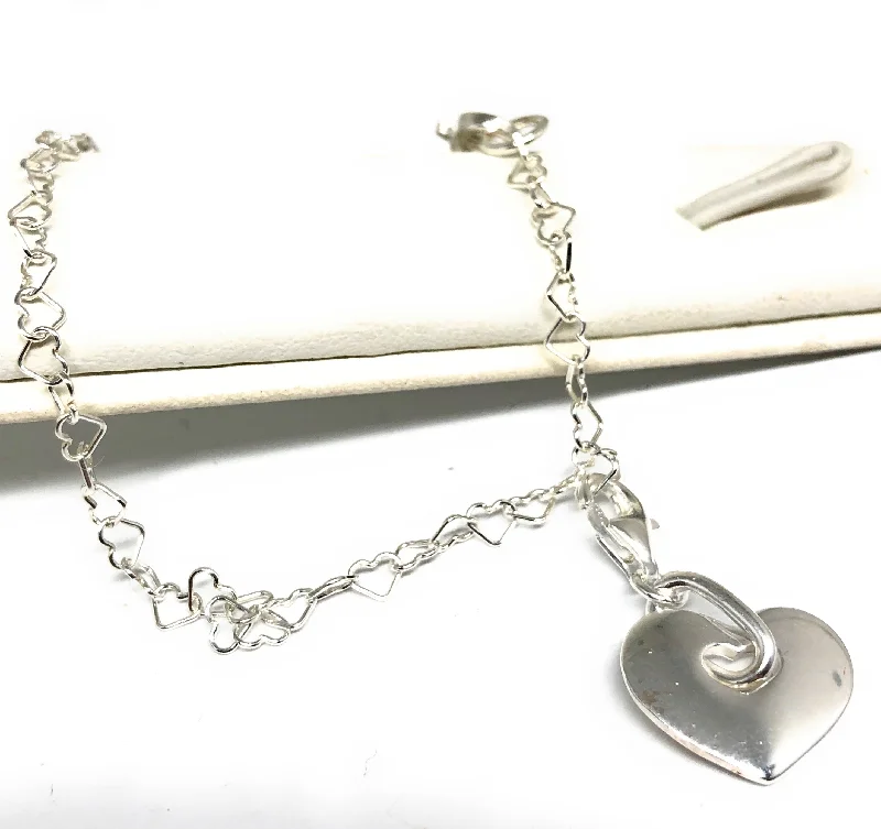 .925 Silver Heart Charm Braccelet 7 inch