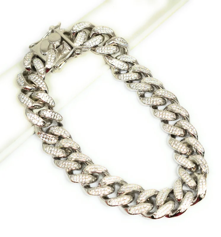 .925 Silver Icced Out CZ MIAMI CUBAN LINK 8-9 inch 12.7mm width Braccelet