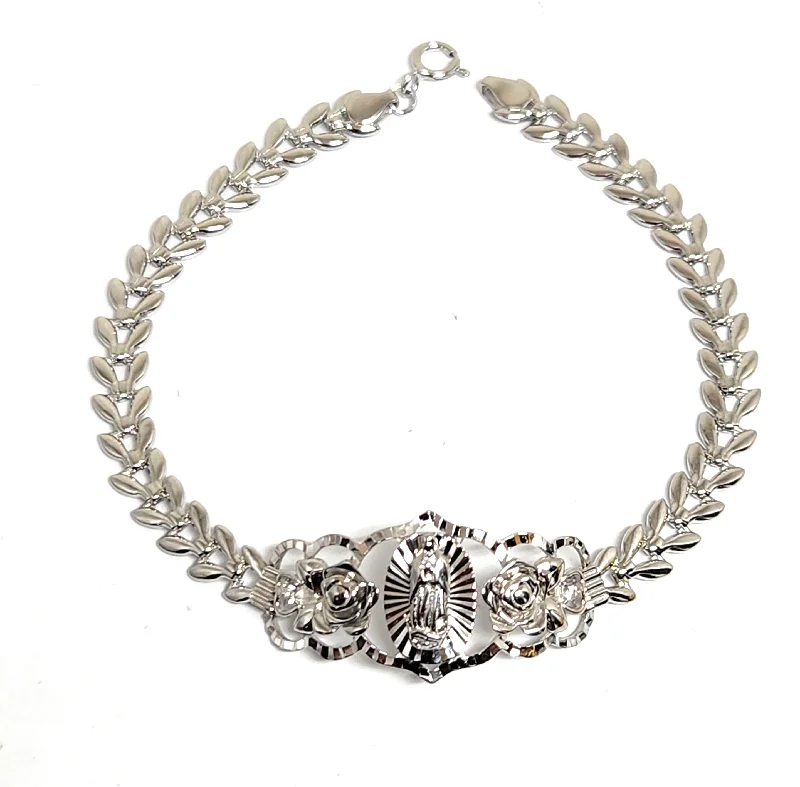 .925 Silver Virrgin Marry FLOWER Braccelet 7.5 inch 5.5mm