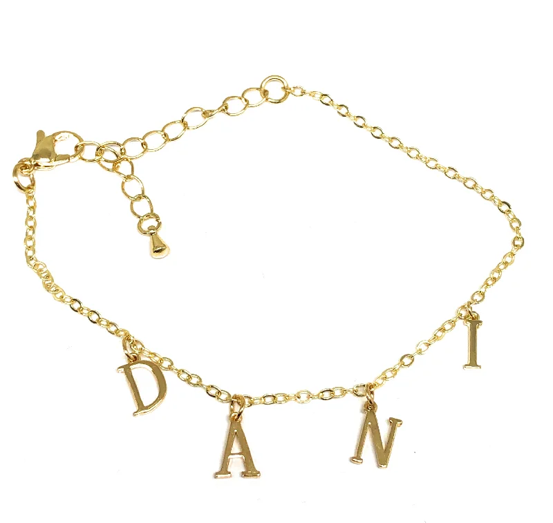 Gold Plated CUSTOMIZED Name Bracelet Adjustable 7 - 9 INCH