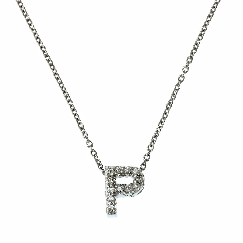 Roberto Coin 18K White Gold "P" Initial Diamond Necklace