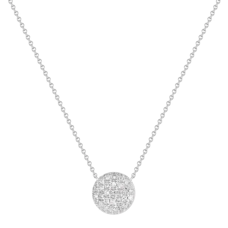 14K White Gold Diamond Disc Necklace