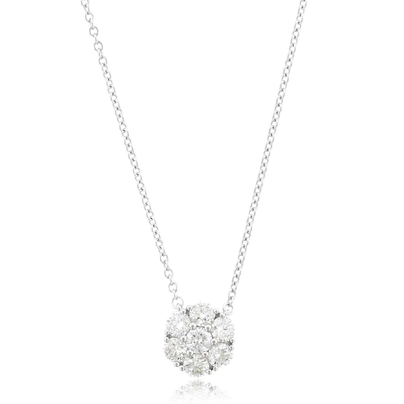 18K White Gold Diamond Cluster Pendant